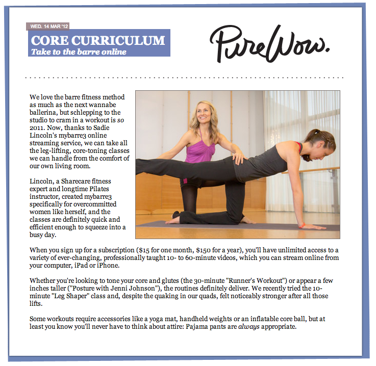 PureWow Feature on barre3