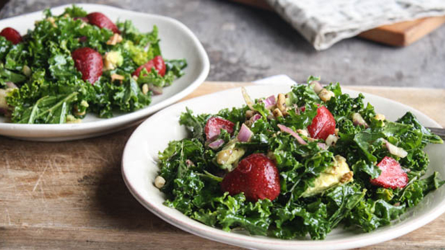 Strawberry Kale Salad + Maple-Balsamic Dressing