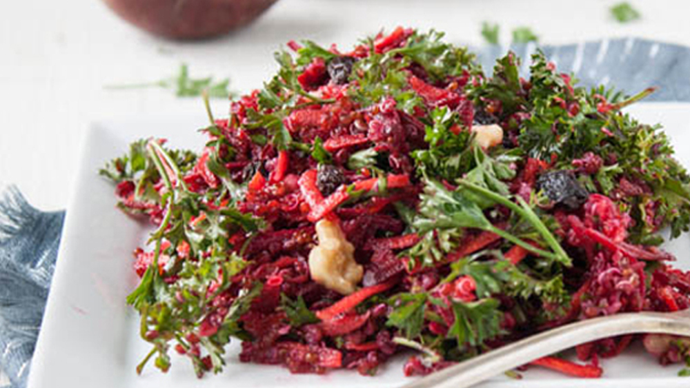 Carrot + Beet Slaw with Quinoa and Chickpeas