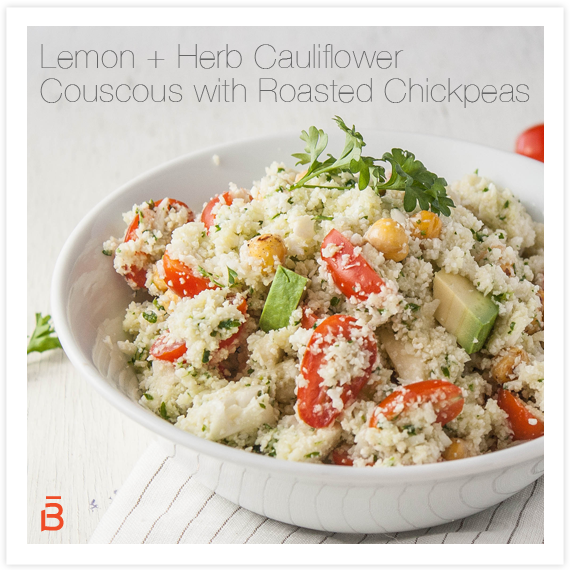 Lemon and Herb Cauliflower Couscous with Roasted Chickpeas