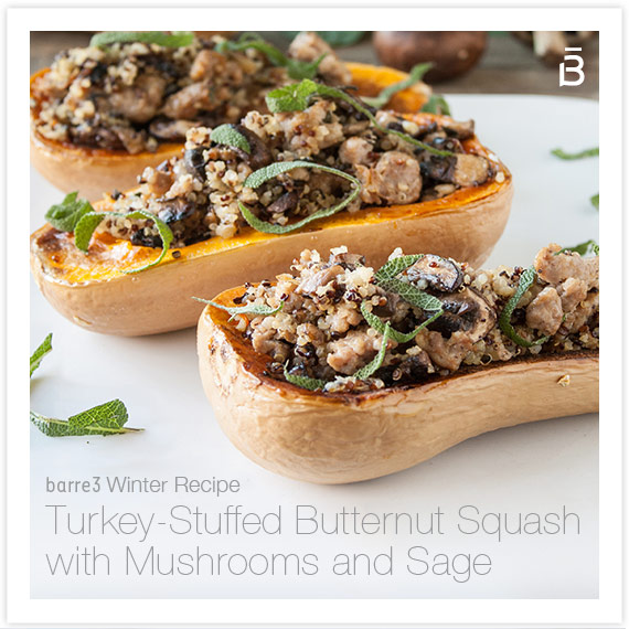 Turkey-Stuffed Butternut Squash with Mushrooms and Sage