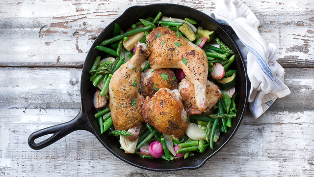 Roasted Chicken with Braised Spring Vegetables