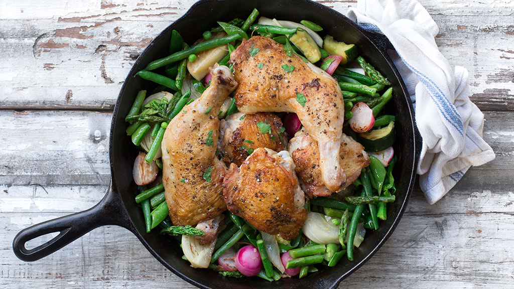 Roasted Chicken With Braised Spring Vegetables