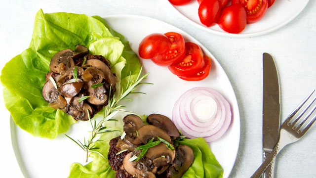 Lettuce-Wrapped Burgers with Caramelized Onions + Mushrooms