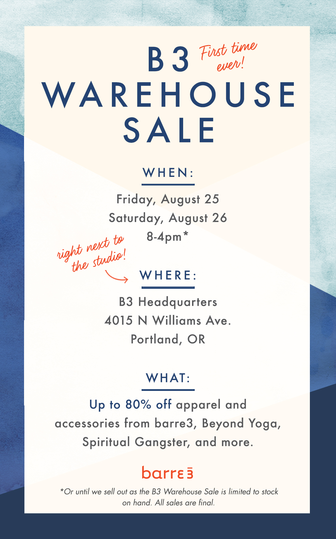 FIRST TIME EVER: B3 WAREHOUSE SALE