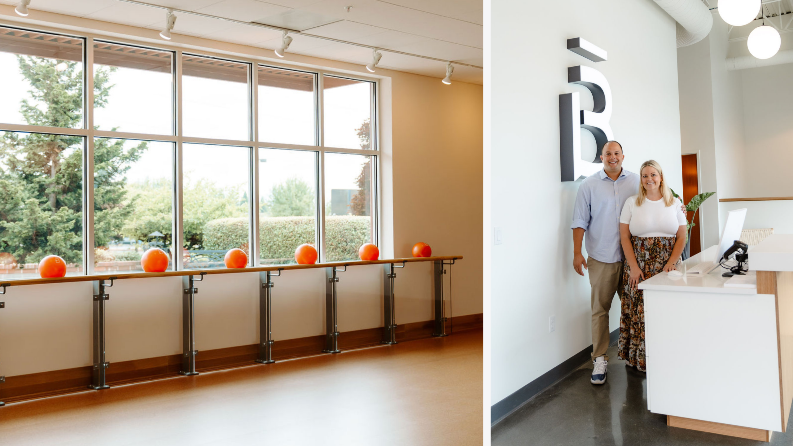 barre3 Wilsonville - interior studio and owner Nicole White with her husband at the front desk.